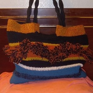 J jill zigzag fringes woven 17x14 bag multiple colors